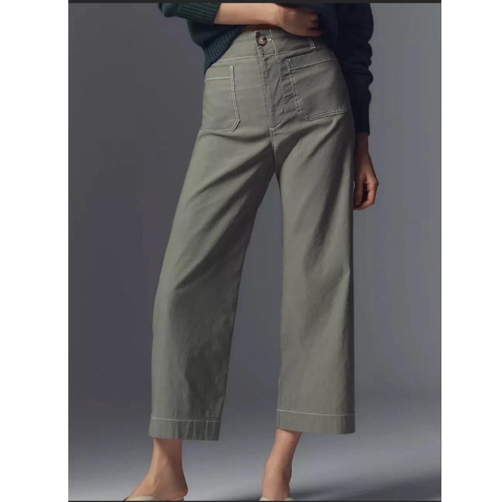 Anthropologie Maeve Colette High-Rise Cropped Wide-Leg Pants SZ 29 Moss